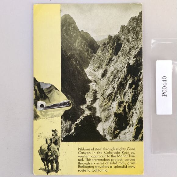 Burlington Route Moffat Tunnel Train 1940s Postcard Colorado Rockies Gore Canyon - Picture 1 of 2